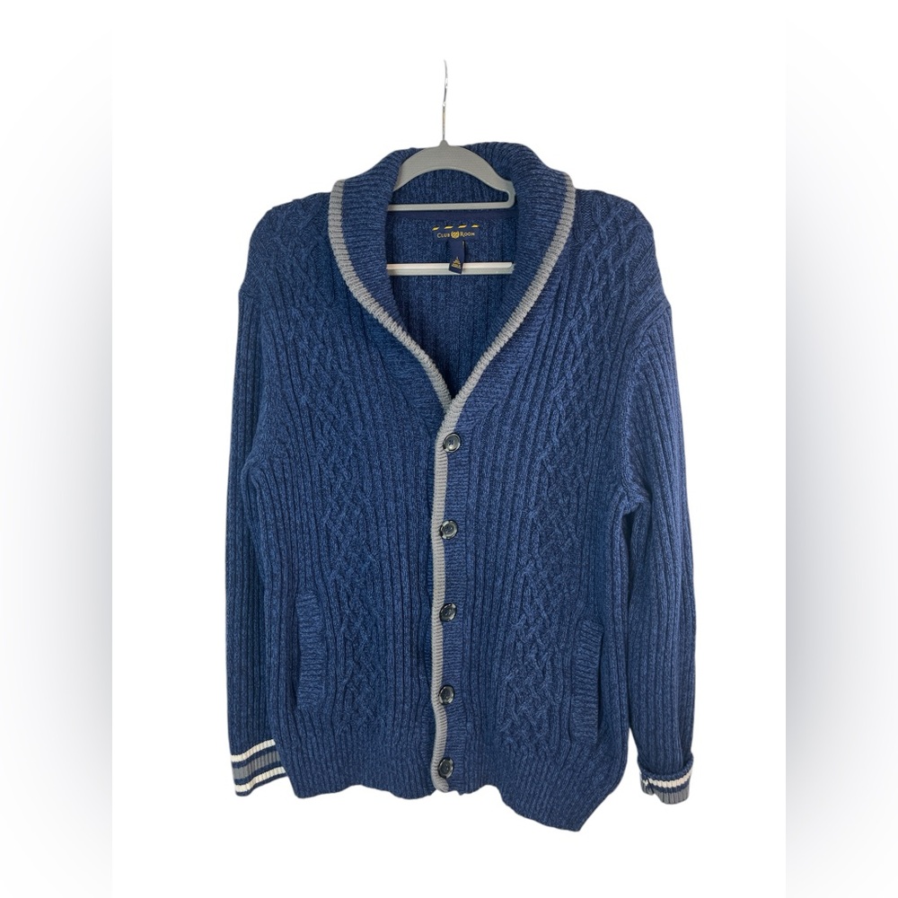 Club Room men’s shawl neck‎ blue grandpa cardigan sweater size large